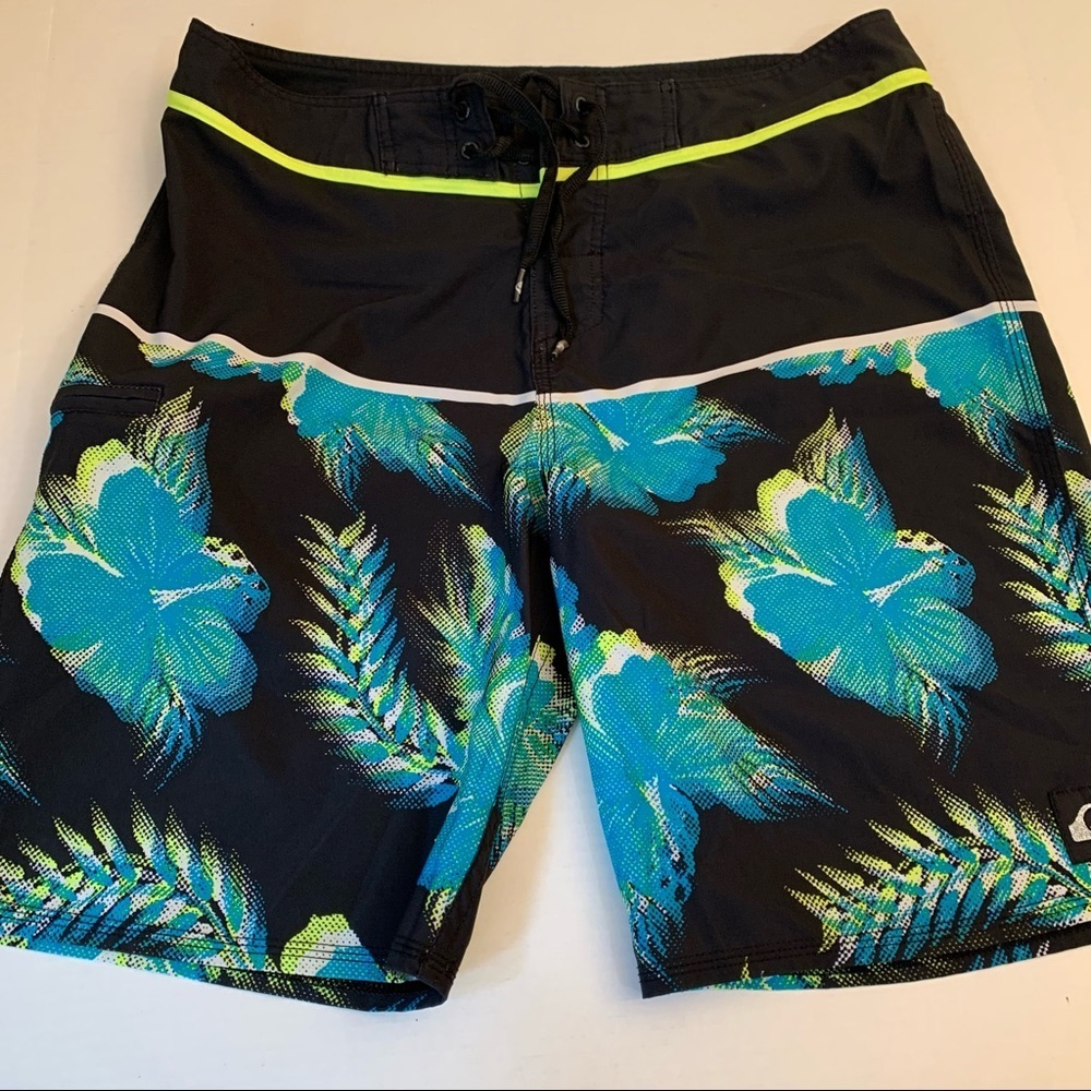 QUIKSILVER Black, Blue Green and Yellow Swim Trunks